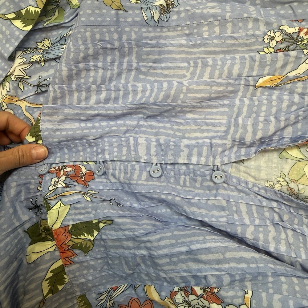 Johnny Was XL Mosaic Tiered‎ Wanderer Midi in Blue Floral Cotton Shirt Dress - Picture 7 of 12